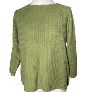 Classic Cable Knit Crewneck Sweater Sage Green Cashmere Blend L.L. Bean Large